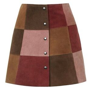 Topshop Suede Patchwork A-Line Skirt